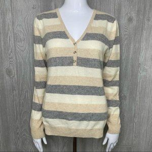 mainbocher pure cashmere sweater quarter button striped long sleeve shirt large